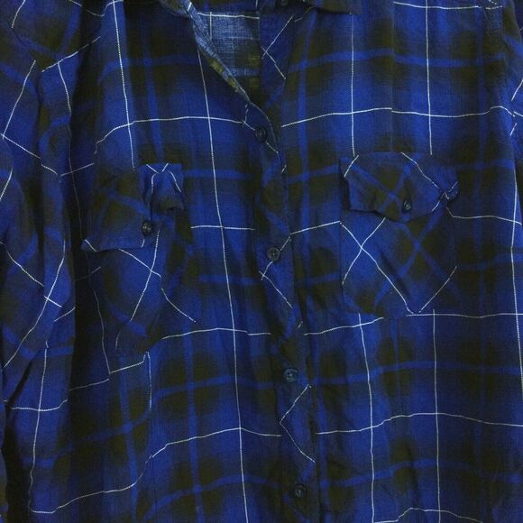 Torrid Womens Challis Plaid Long Sleeve Button Up Blouse Blue Plus Size 4X - Picture 2 of 8